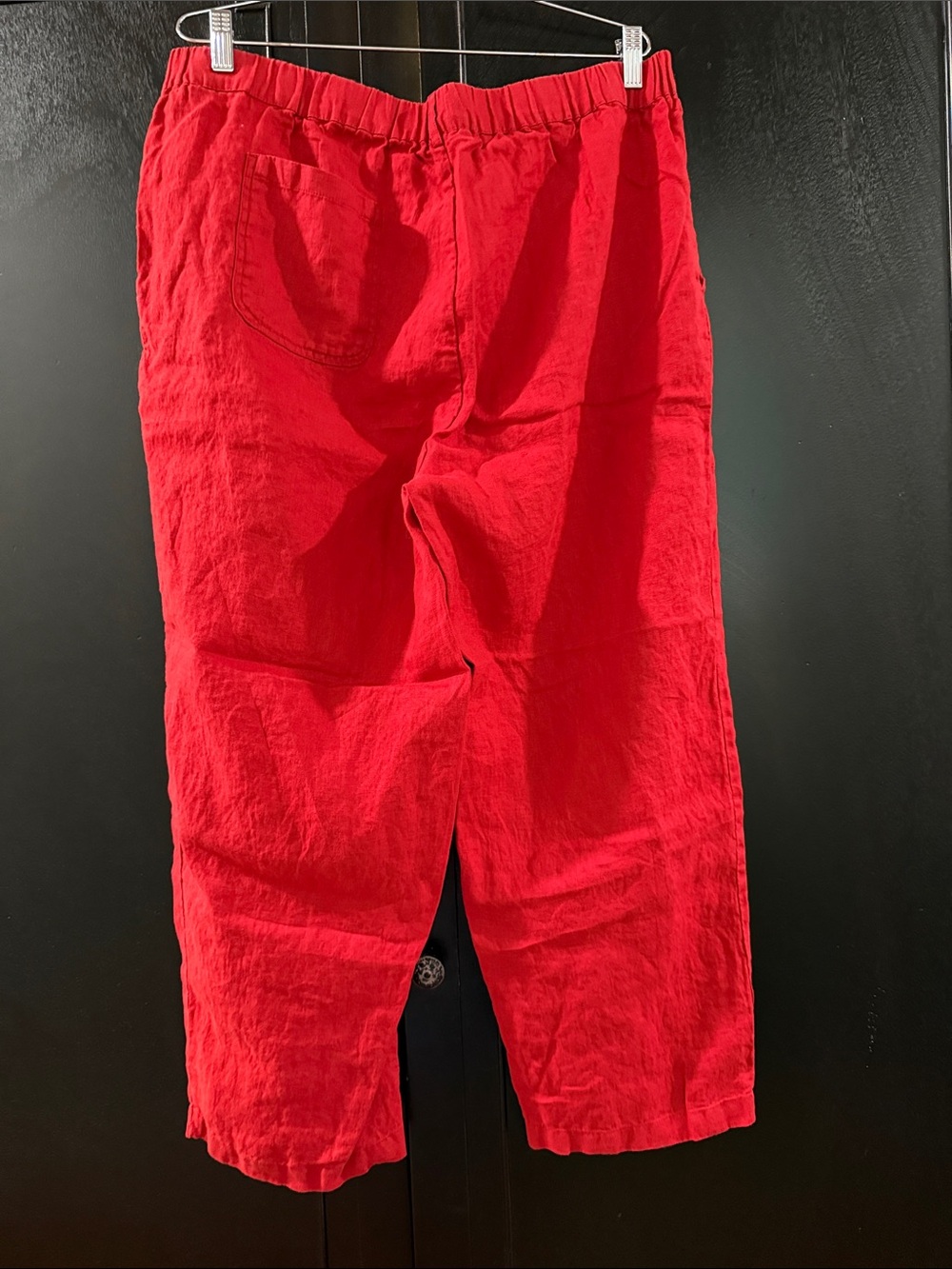 Quince Red Cropped Elastic-Waist Linen Pants - Picture 2 of 4